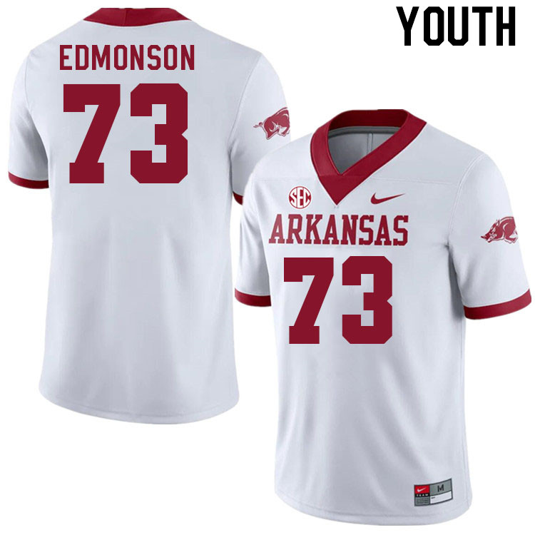 Youth #73 Brooks Edmonson Arkansas Razorback College Football Jerseys Stitched Sale-Alternate White